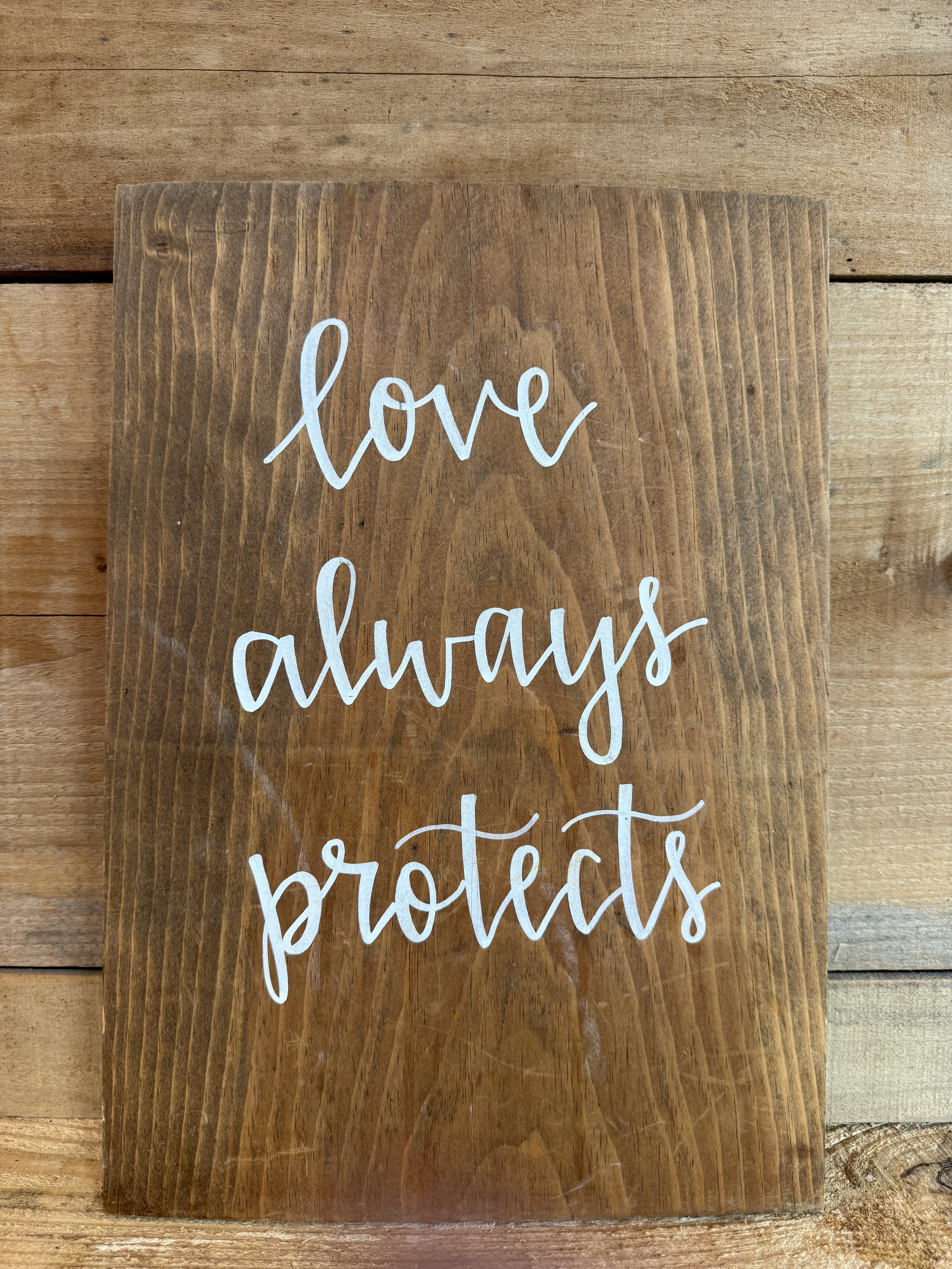 "Love Always Protects" Wood Sign