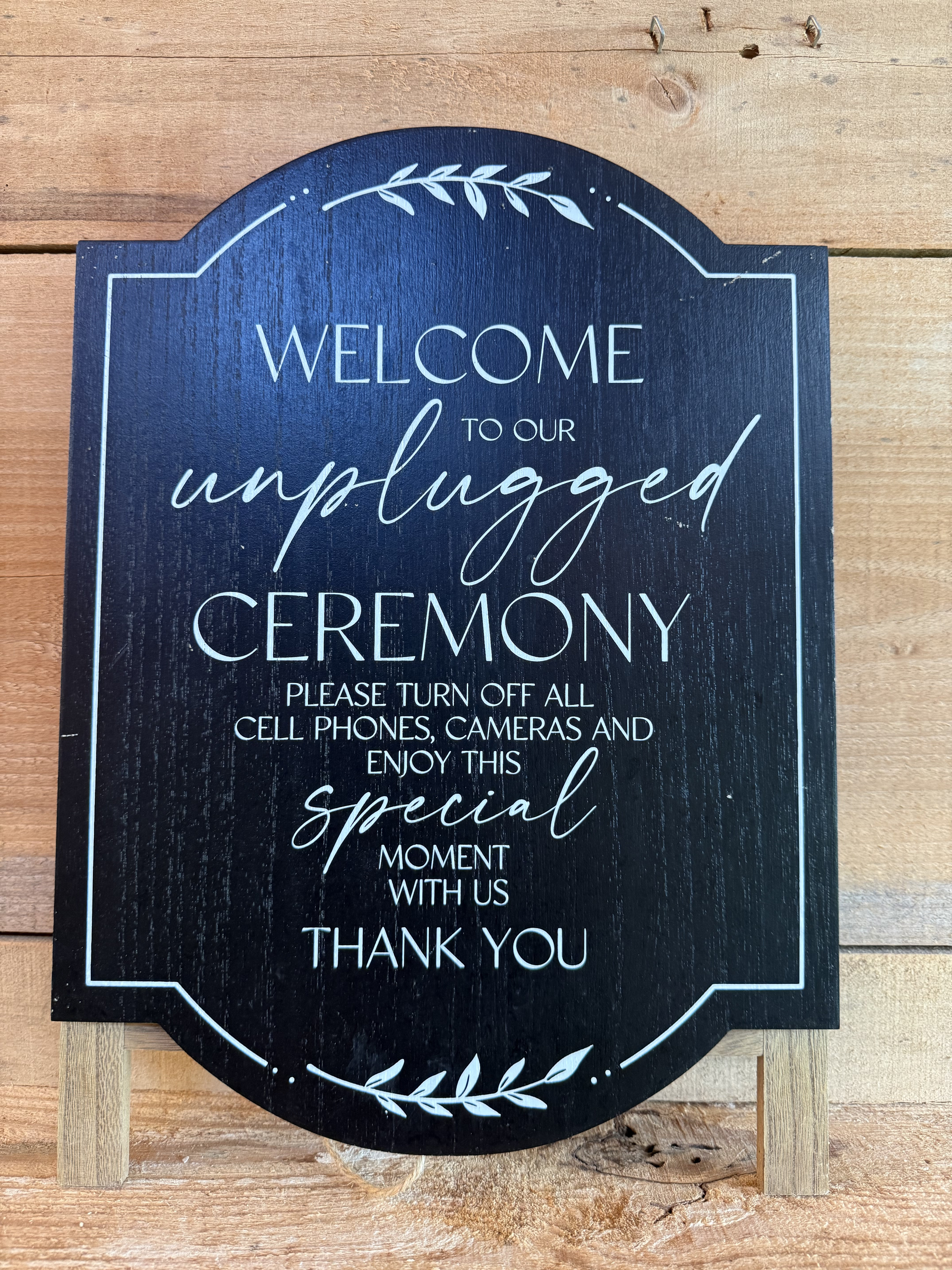 Black "Unplugged Ceremony" Sign
