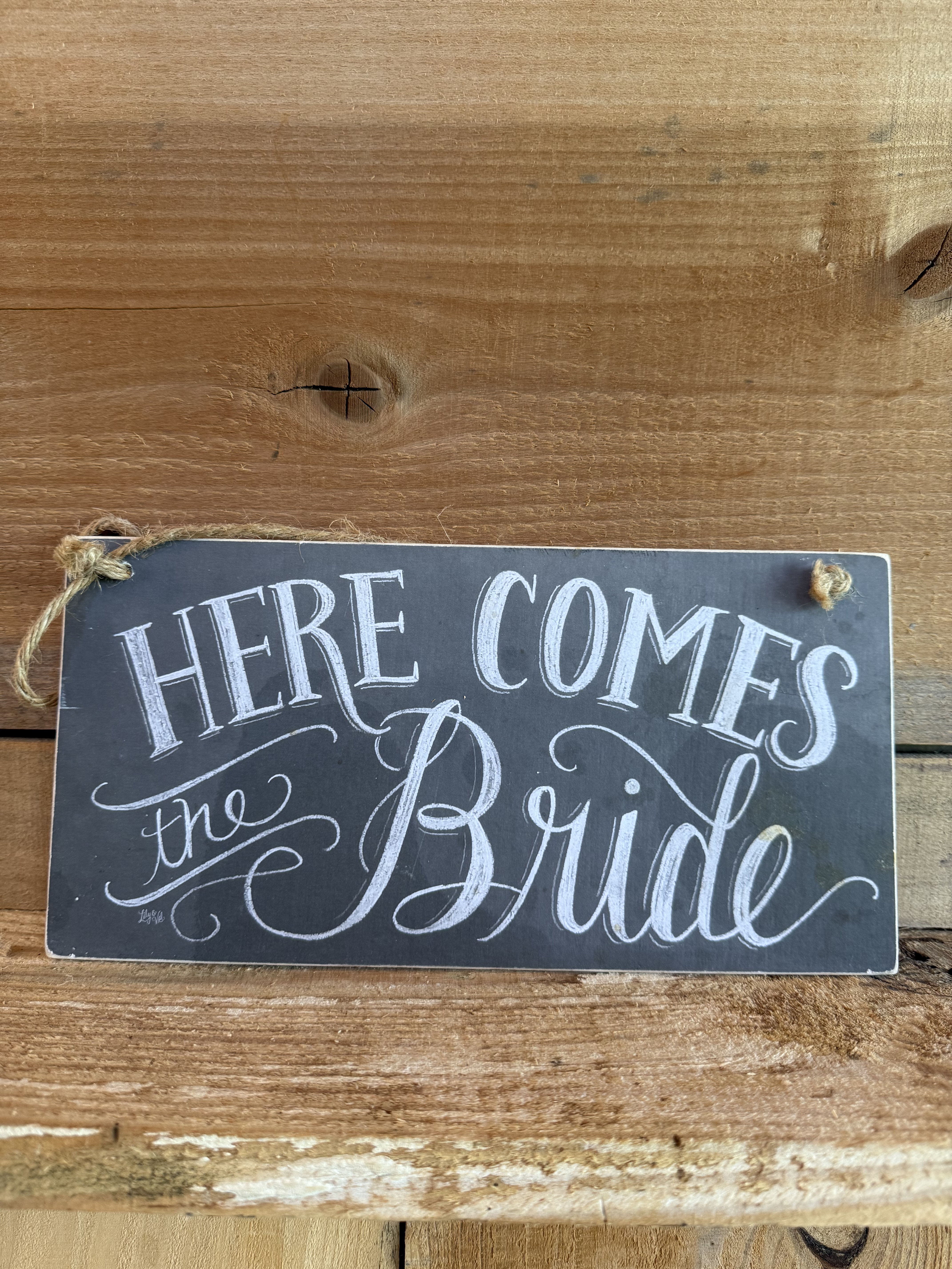 Black "Here Comes the Bride" Hanging Sign